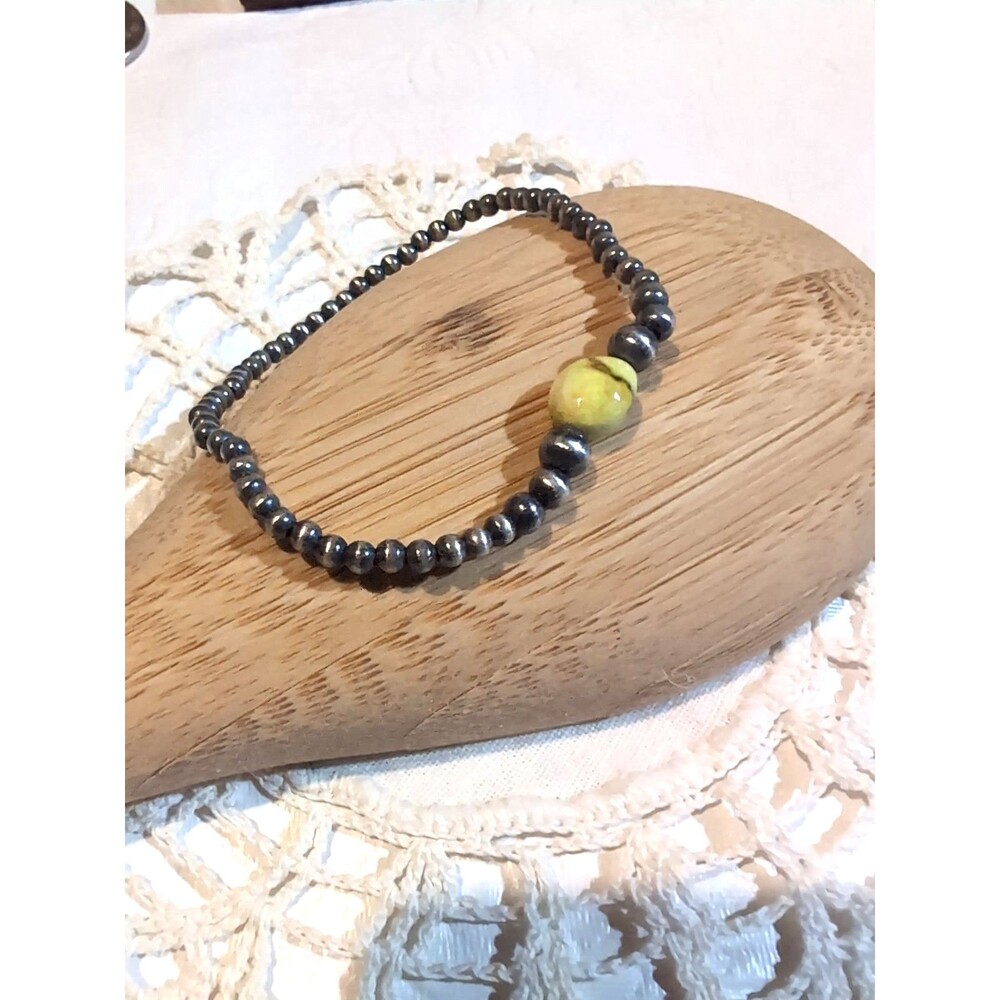 925 Sterling Silver Navajo Beads Bracelet 7 inches stretchy NEW